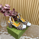 HORSEBIT HIGH-HEEL SANDAL WITH LEOPARD PRINT IN WHITE VELVET AND CALFSKIN LINING
